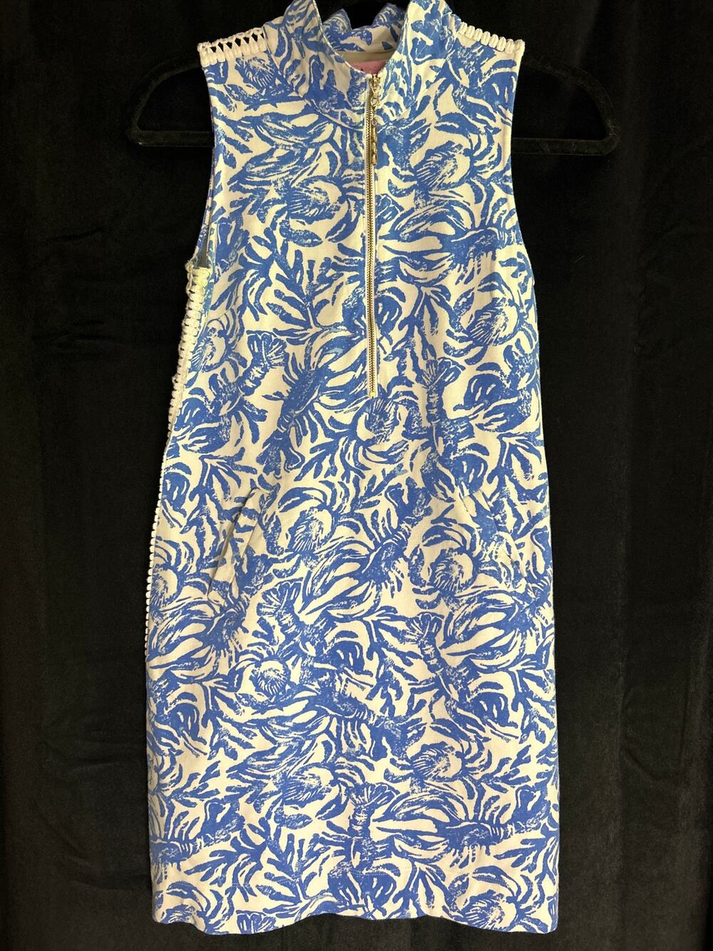 Lilly Pulitzer White Blue Lobster Print Dress XS Coastal Grandma Preppy Summer